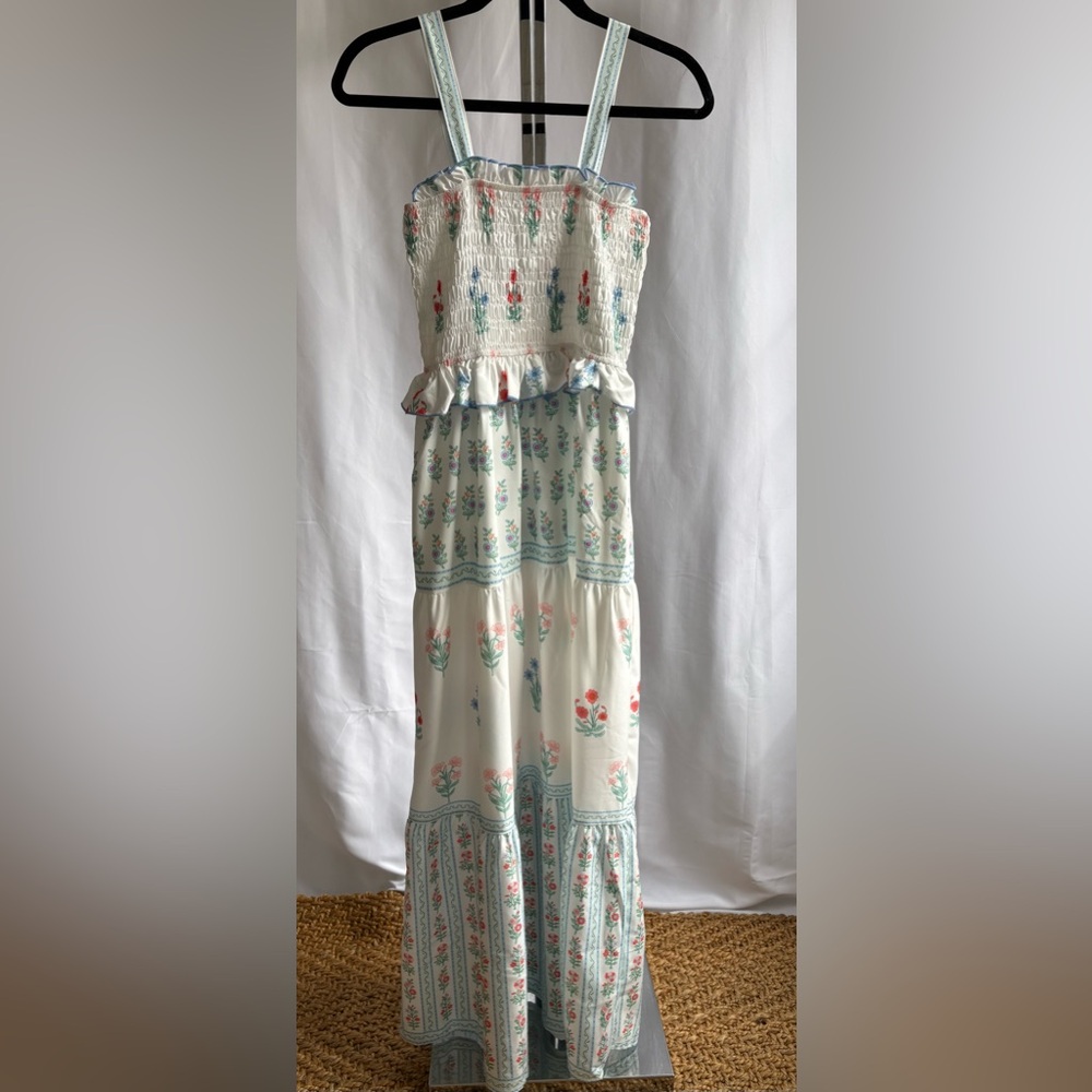 White Floral Smocked Maxi Dress